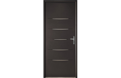 Porte d'entrée alu pleine avec 5 inserts décoratifs