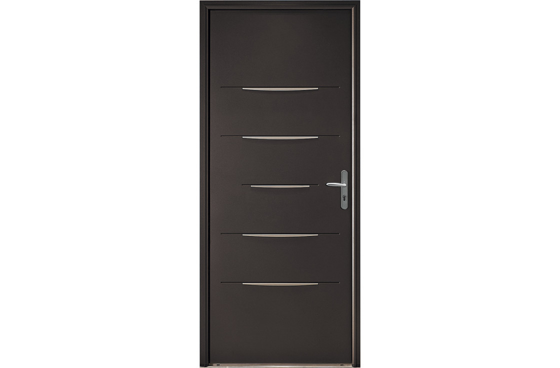 Porte d'entrée alu pleine avec 5 inserts décoratifs