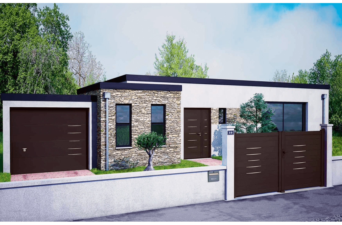 Porte d'entrée alu pleine avec 5 inserts décoratifs