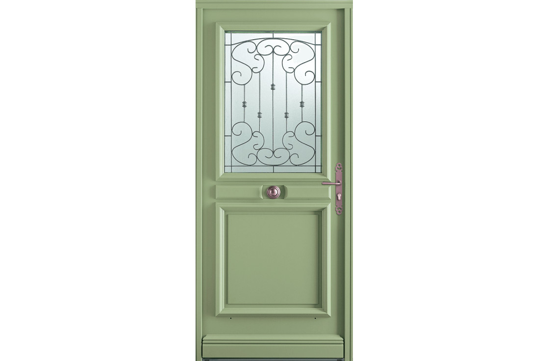 Porte bois châssis ouvrant vitré et grille