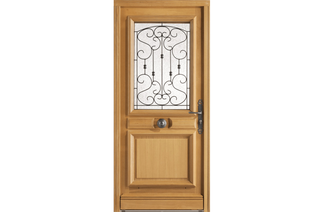 Porte bois châssis ouvrant vitré et grille