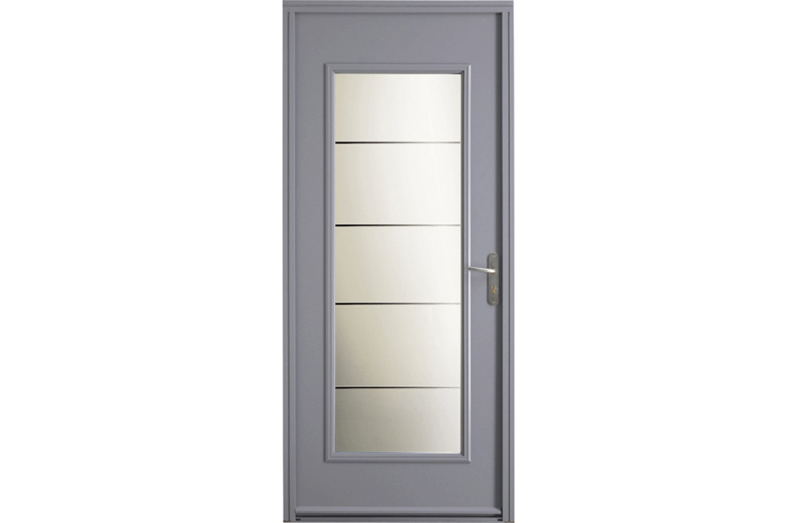 Porte d'entrée acier grand vitrage sérigraphié
