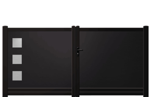 Portail alu droit avec inserts inox carrés