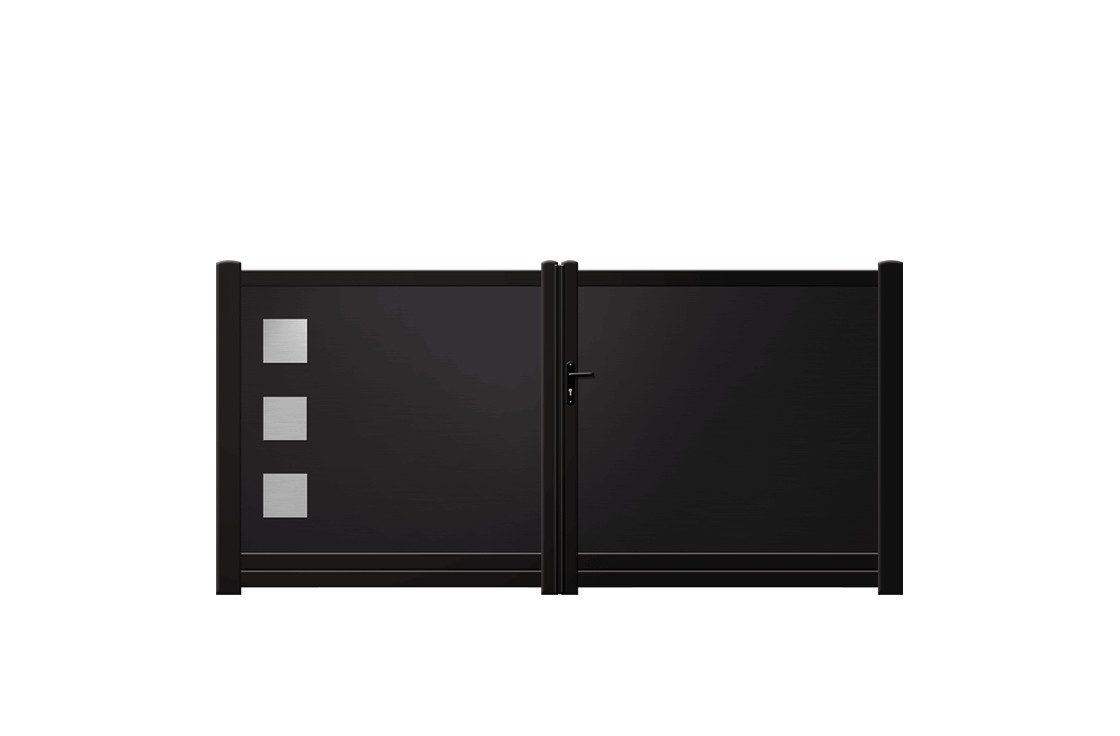 Portail alu droit avec inserts inox carrés