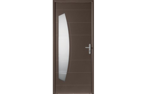 Porte d'entrée alu mi vitrée en virgule et rainures