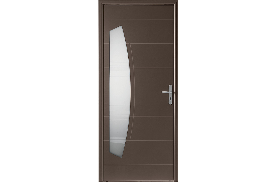 Porte d'entrée alu mi vitrée en virgule et rainures