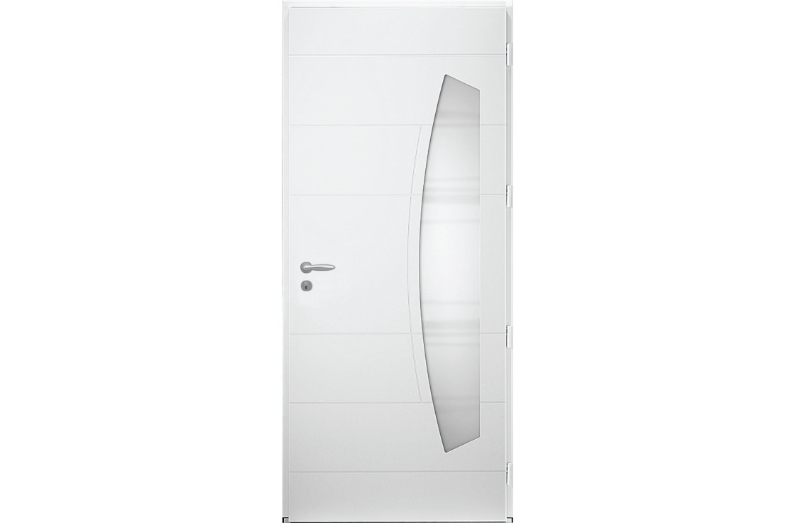 Porte d'entrée alu mi vitrée en virgule et rainures