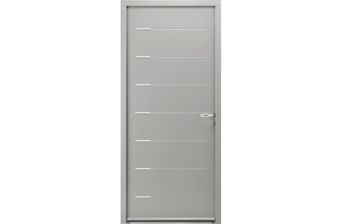 Porte d'entrée acier contemporaine avec inserts inox