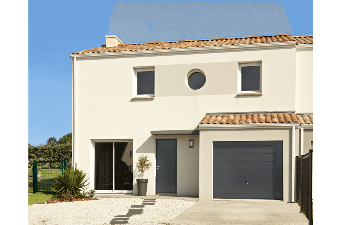 Porte d'entrée acier contemporaine avec inserts inox