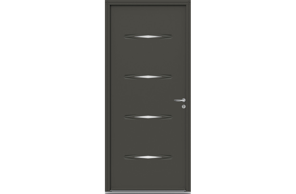Porte d'entrée acier pleine avec motifs incrustés
