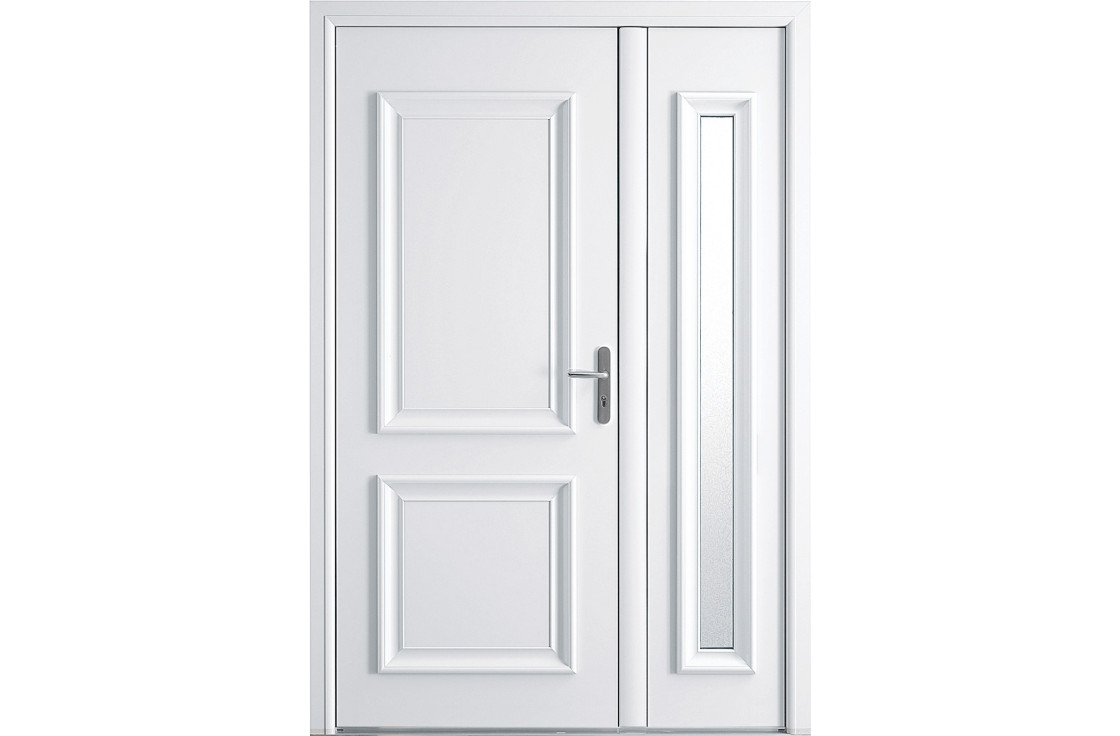 Porte d'entrée alu pleine avec moulures