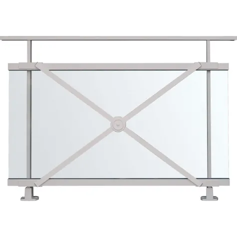 Garde-corps vitré motif croisé en aluminium