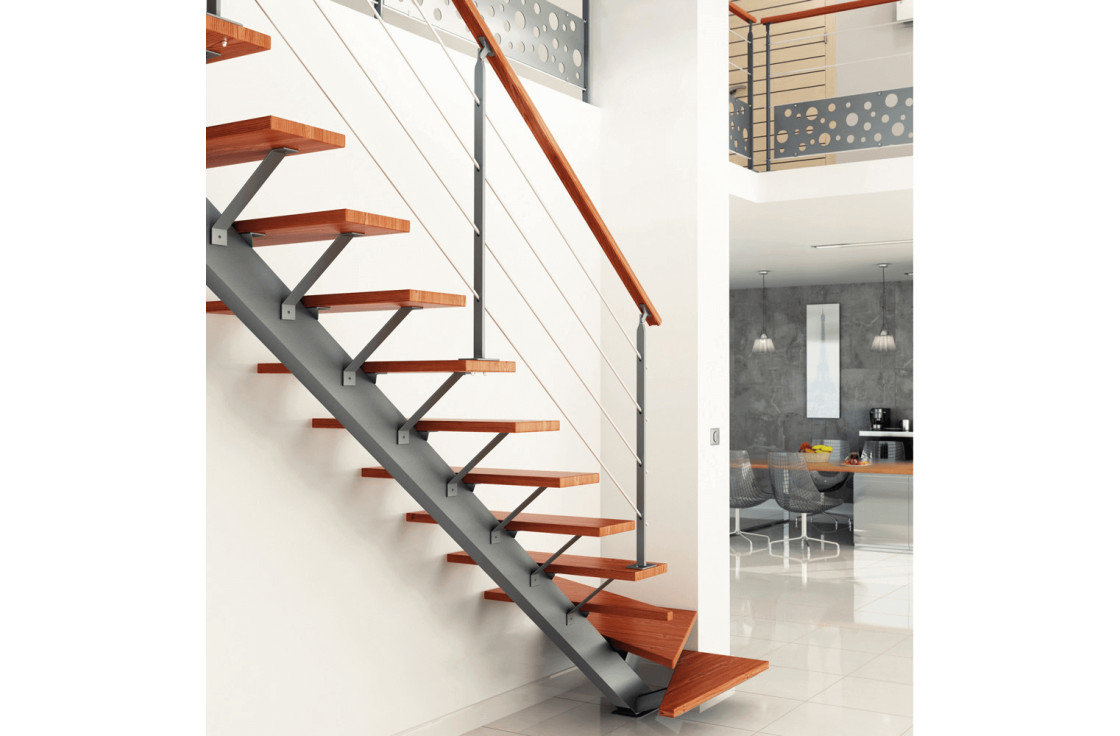 Escalier limon central acier