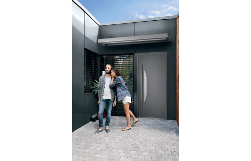 Porte contemporaine mi-vitrée demi-lune