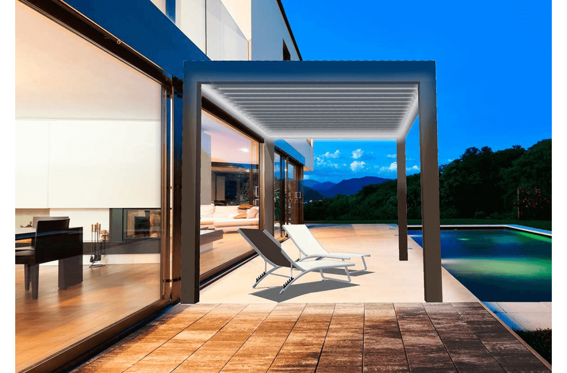 Pergola bioclimatique à lames ondulées