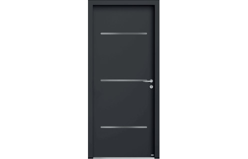 Porte alu pleine et inserts inox horizontaux