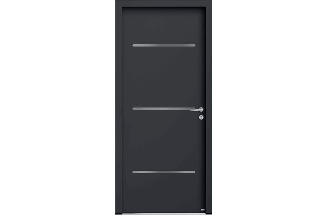 Porte alu pleine et inserts inox horizontaux