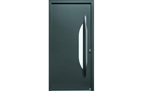 Porte d'entrée bois alu vitrage demi-lune  inversée