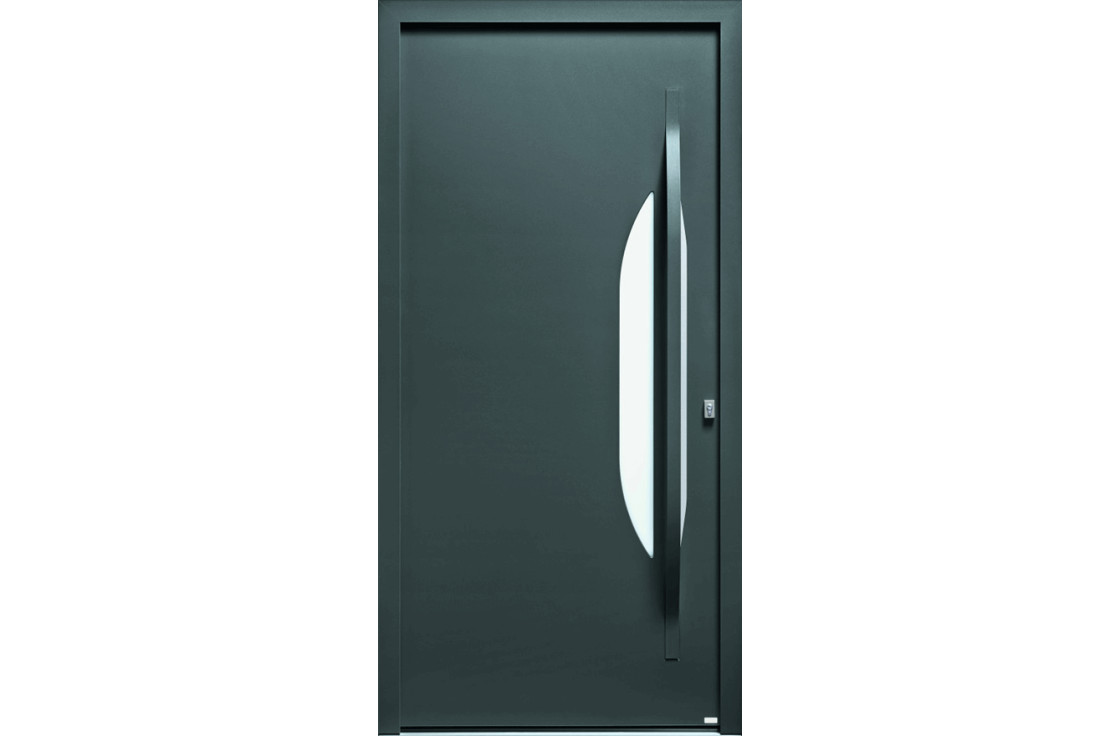 Porte d'entrée bois alu vitrage demi-lune  inversée
