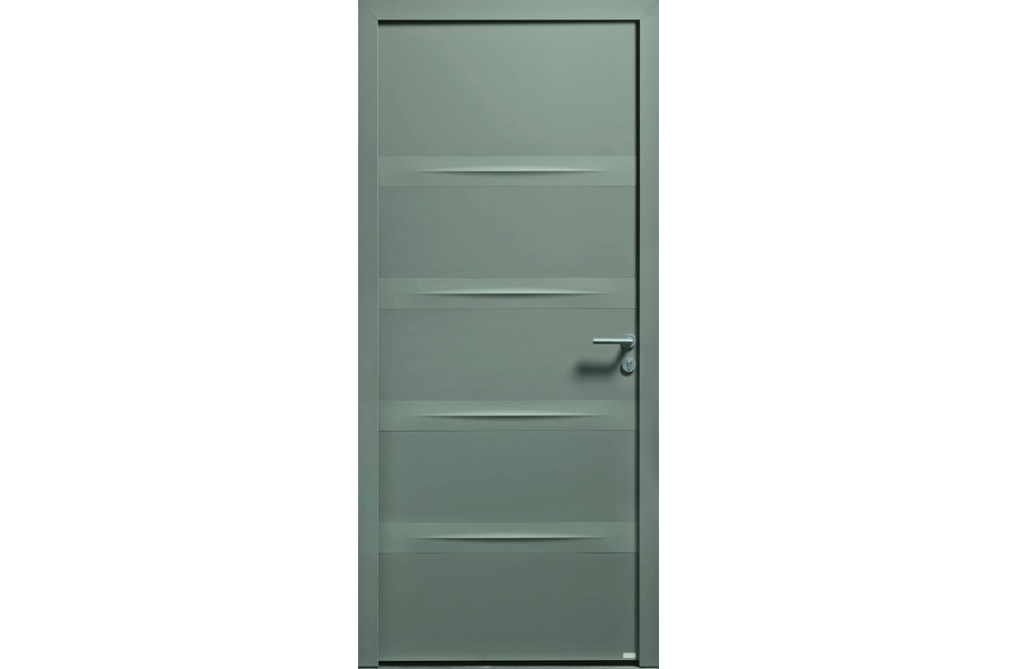 Porte d'entrée mixte pleine avec reliefs horizontaux