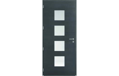 Porte d'entrée mixte avec 4 vitrages carrés sablés