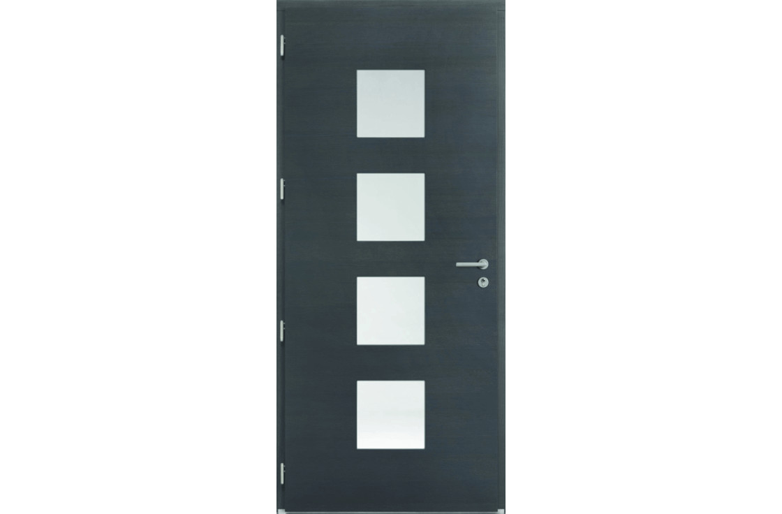 Porte d'entrée mixte avec 4 vitrages carrés sablés
