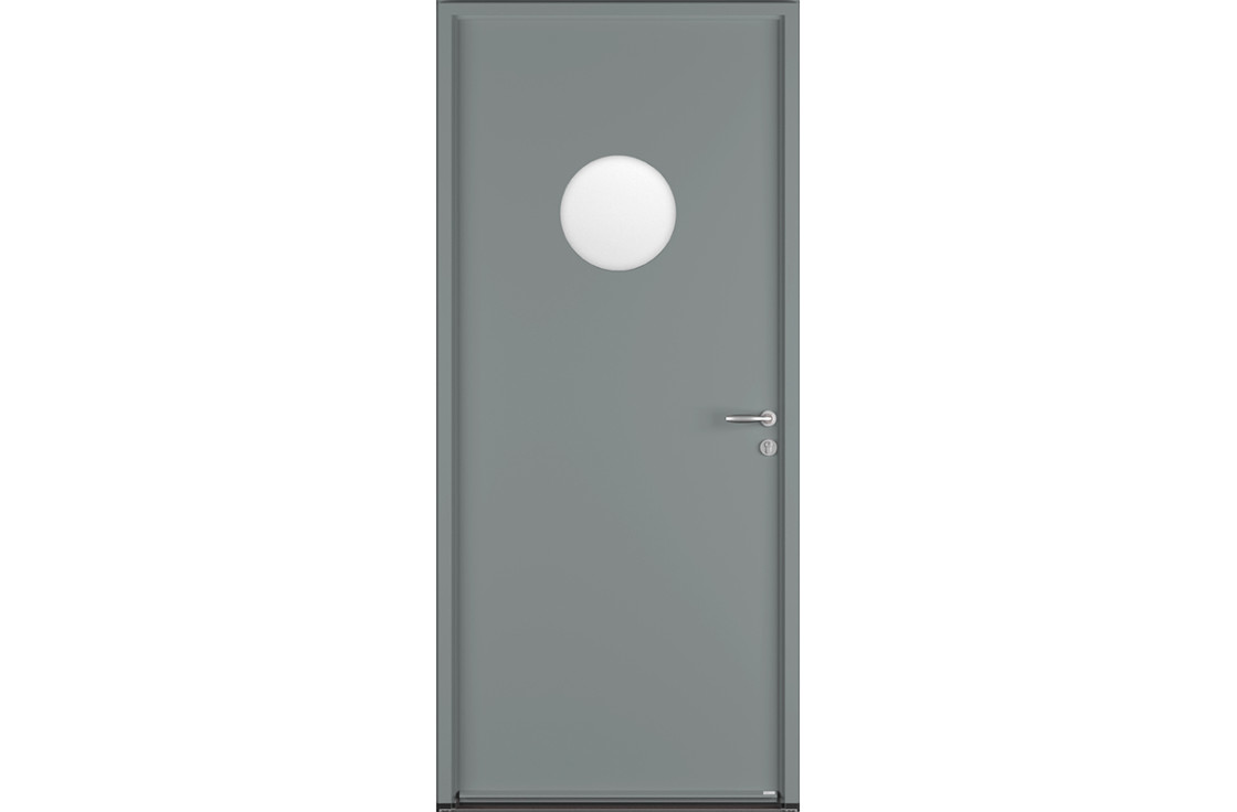 Porte de service acier avec vitrage rond hublot