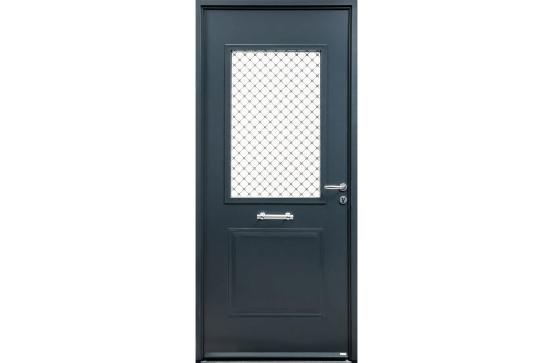 Porte d'entrée acier vitrage sérigraphié