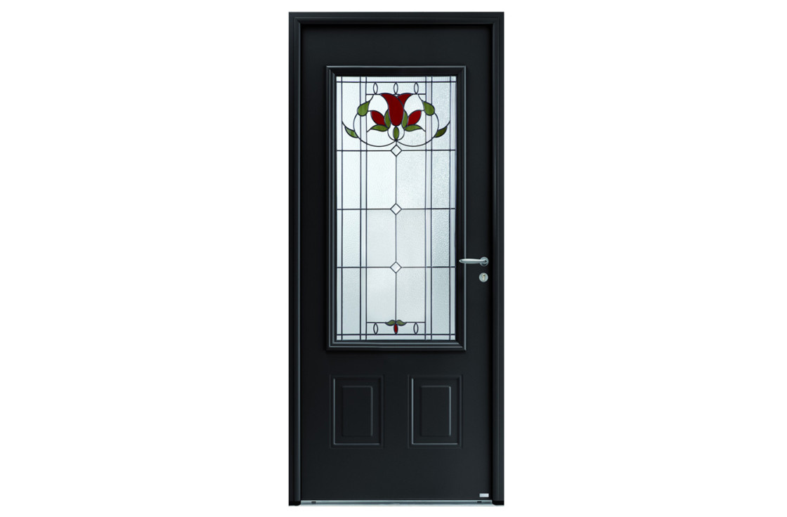 Porte d'entrée alu classique vitrage motif floral