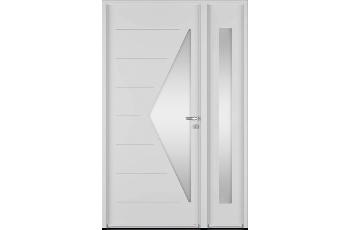 Porte d'entrée acier avec vitrage triangulaire