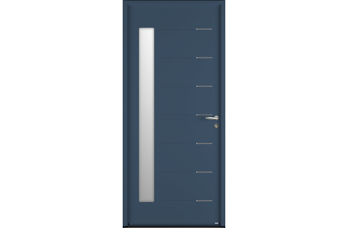 Porte d'entrée avec rainures et inserts inox
