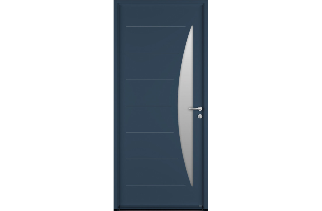 Porte d'entrée acier vitrage demi-lune verticale