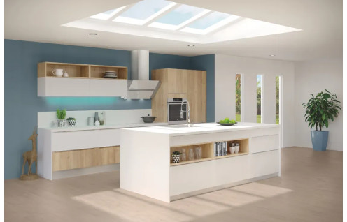 cuisine equipee sur mesure moderne bois et blanc