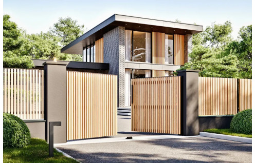 Portail battant bois et aluminium