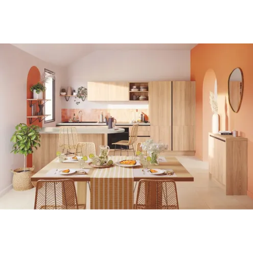 Cuisine bois chêne blanchi sans poignée - ST TROPEZ