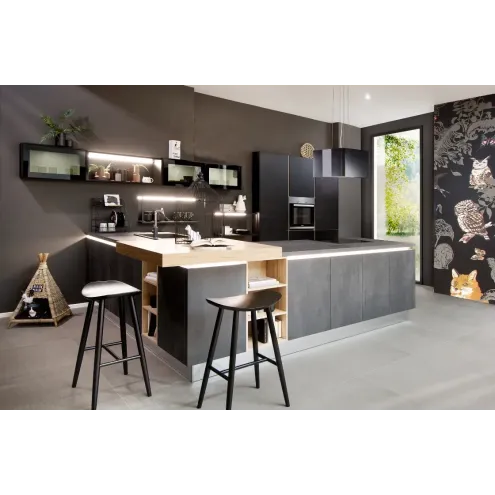 Cuisine noir mat et effet béton sans poignée - Dubaï