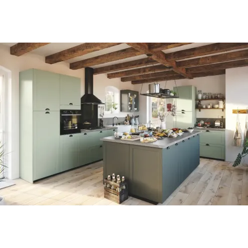 Cuisine verte à cadre avec îlot central - LISBONNE