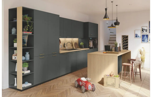 cuisine vert fénix et bois avec îlot