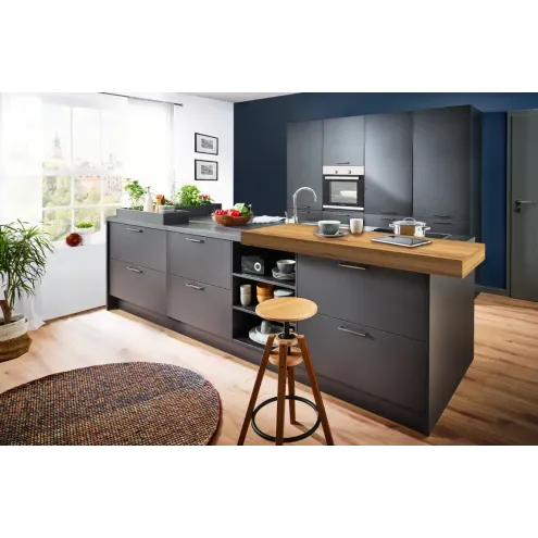Cuisine avec îlot central gris graphite - MUNICH