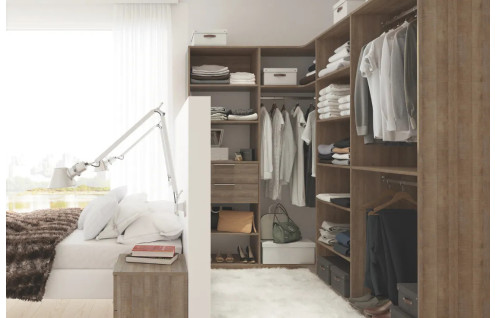 Dressing d’angle finition bois brun - Rangement sur mesure