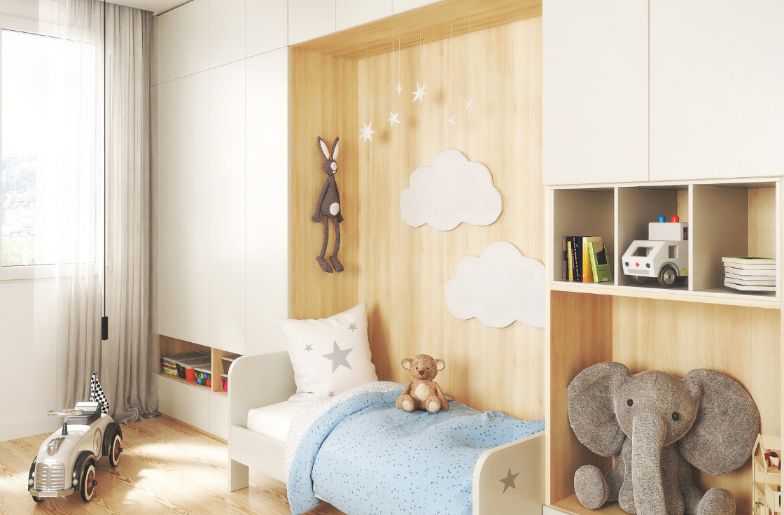 Aménagement chambre d'enfant en pont - Rangement et ergonomie