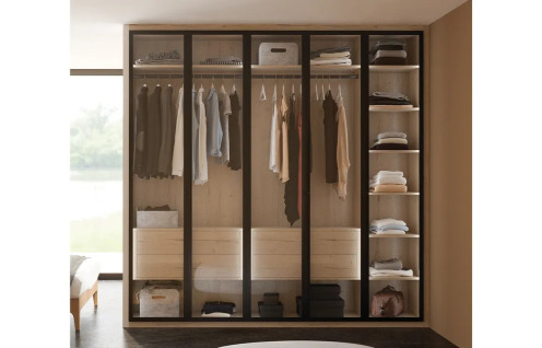 Dressing bois chêne Halifax avec portes vitrées - Rangement sur mesure