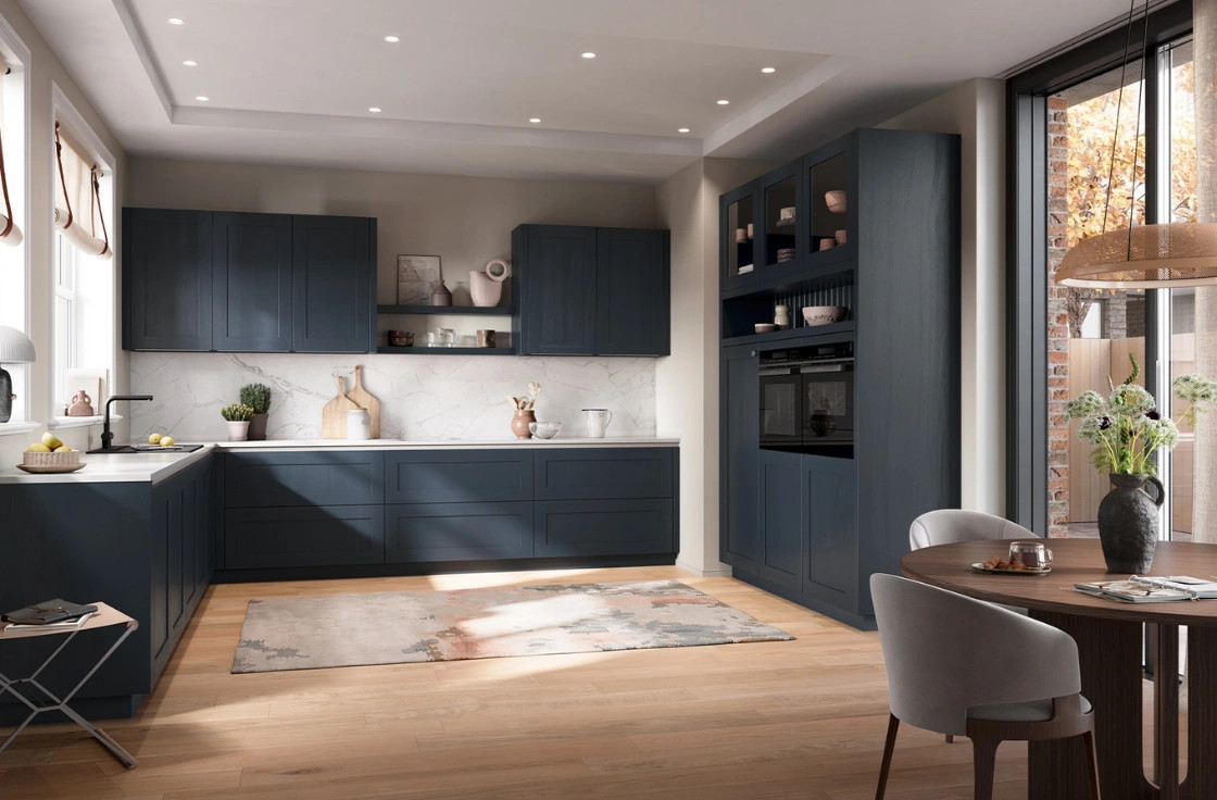 Cuisine équipée à cadre sans poignée bleu velours | Melbourne