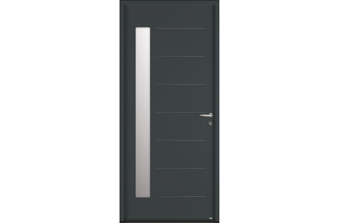 Porte d'entrée acier contemporaine avec vitrage vertical