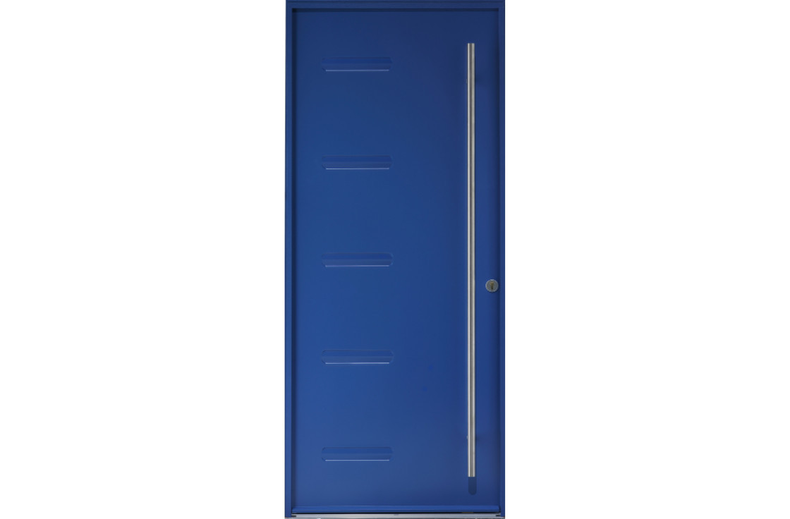 Porte d'entrée acier pleine avec barre de tirage