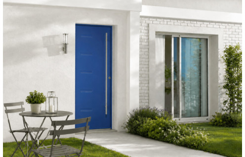Porte d'entrée acier avec barre de tirage
