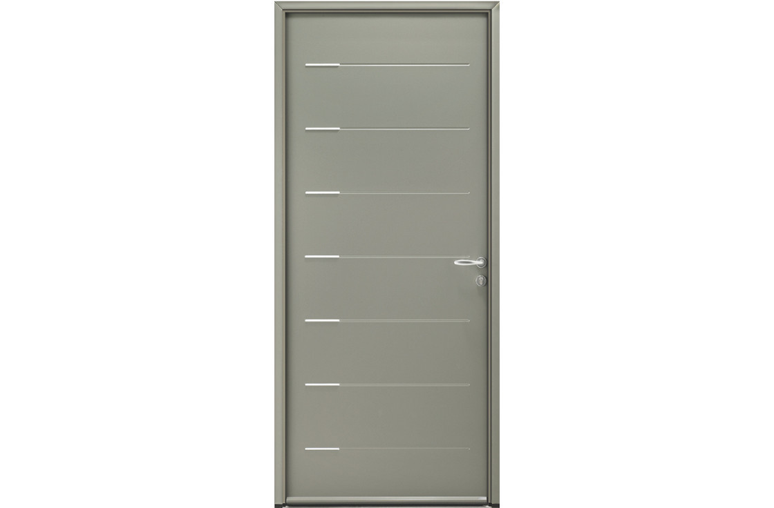 Porte d'entrée acier contemporaine avec inserts inox