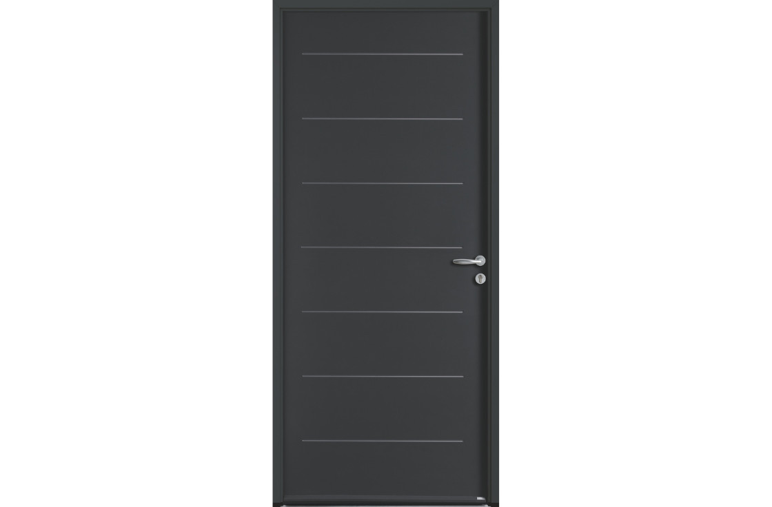 Porte d’entrée acier avec rainures horizontales