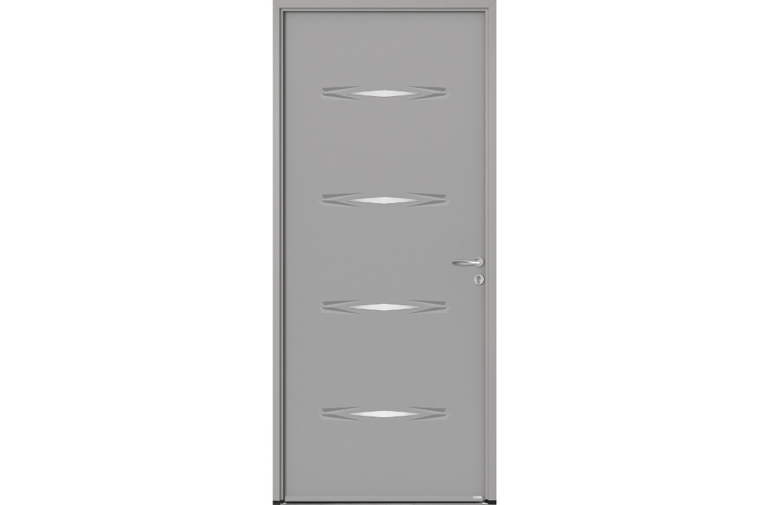 Porte d'entrée acier pleine motifs inox