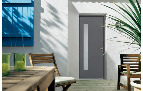 Porte d'entrée alu avec vitrage vertical